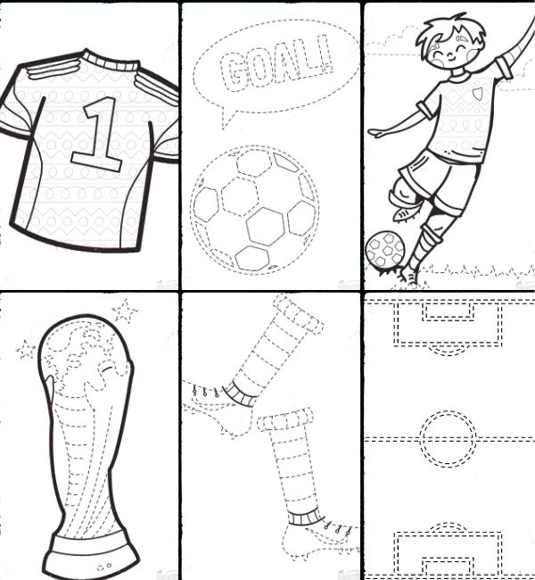 Football pencil control sheets for EYFS with World Cup football theme