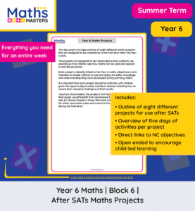 Year 6 After SATs Maths Projects pack featuring enterprise, data handling, geometry and problem-solving challenges