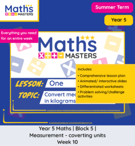 Year 5 converting units lesson pack with worksheets, teaching slides and measurement conversion activities covering length, mass, capacity and time following White Rose Maths Summer Block 5.