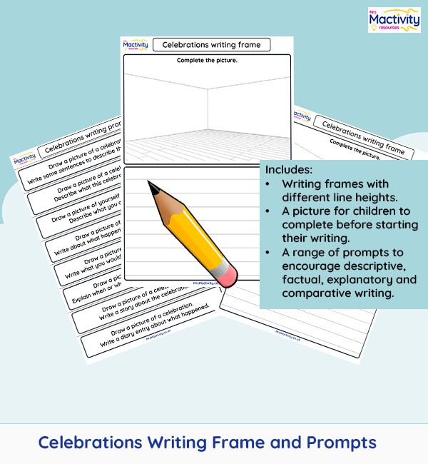 Celebrations writing frame and prompts for EYFS and KS1