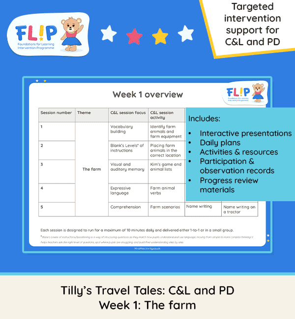 Tilly’s Travel Tales Week 1 The Farm Reception intervention programme for Communication and Language and Physical Development