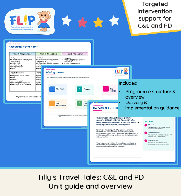 Tilly’s Travel Tales FLIP Unit Guide and Overview for Reception Communication and Language and Physical Development intervention