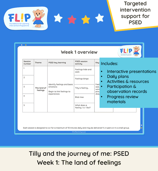 Tilly and the Journey of Me Week 1 Land of Feelings Reception PSED intervention resources