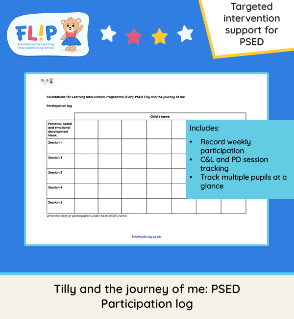 Tilly and the Journey of Me Reception PSED intervention Participation Log